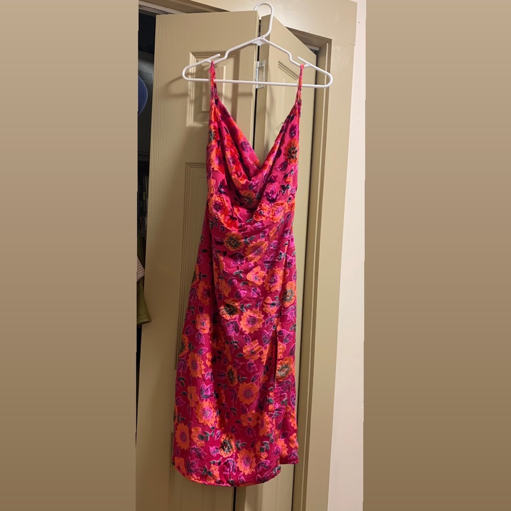 Nasty Gal floral velvet midi dress cowl neck